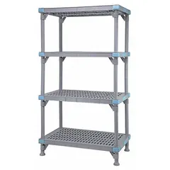 This stationary plastic shelving unit features a polypropylene frame and shelves with abrasive chemical-resistant properties. The quick-adjust shelf adjustment allows for flexible storage configurations. Suitable for cleanrooms, laboratories, and industrial environments requiring corrosion-resistant and hygiene-sensitive storage.