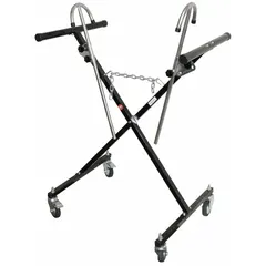 Steel work stand for holding bumpers during auto body repair and refinishing. Foldable design with 48 in operating width and 52 in maximum operating height. Provides a stable platform for bumper work in body shops.