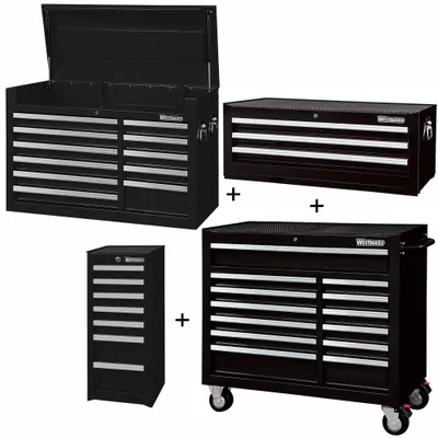 WESTWARD Rolling Cabinet Kit: 34 Drawers, Heavy Duty, Keyed - Heavy-Duty Top Chest, Intermediate Chest, Side & Rolling Cabinet Combos