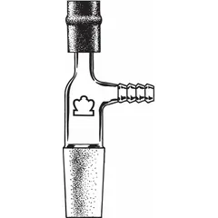 This Type I adapter features 24/40 upper and lower ground mouth sizes with an overall length of 110 mm. It is used to connect laboratory glassware components with standard 24/40 ground joints, such as in distillation and reflux setups.