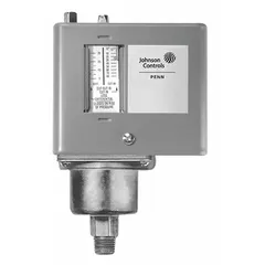 This steam pressure limit control features an SPST switch with Open on Rise action and automatic reset. It operates within a 0 psi to 15 psi pressure range, with a maximum operating temperature of 124°F and requires 277V AC input. Typical applications include steam boilers and process heating systems where overpressure protection is needed.