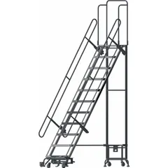 BALLYMORE Hybrid Ladder: 9.3 ft Platform Ht, Unassembled, Spring-Loaded Casters, Aluminum/Steel (MPN HY-LA-113212P-F). Key specifications — Brand: BALLYMORE; Color: Gray; Handrail Configuration: Double Handrails.