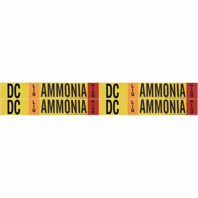 BRADY Pipe Marker: DC, LIQ, High, Fits 3/4 to 2 3/8 in Pipe O.D., 4 Pipe Markers - Ammonia Adhesive Pipe Markers
