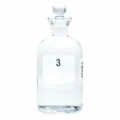 This 300 mL colorless glass BOD bottle features a narrow mouth and includes a robotic stopper closure. Designed for biochemical oxygen demand testing in automated laboratory workflows. Height: 165 mm.