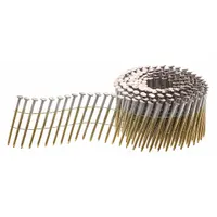 These collated framing nails are 2.375 inches long, made of galvanized steel with a flat head, ring shank, and diamond point. Supplied in a 6,000-count pack, they are designed for use with pneumatic framing nailers in wood construction, sheathing, and truss assembly applications