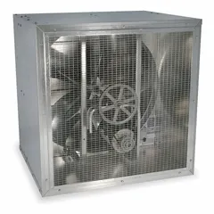 This cabinet supply fan is a belt-drive unit with a 48-inch blade and a 2 hp Totally Enclosed Air Over motor, delivering 23,177 cfm. It operates on 208-230/460V AC and ships fully assembled. Suitable for industrial ventilation and air supply in commercial buildings, factories, and warehouses.