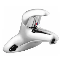 This centerset bathroom faucet is constructed of brass with a chrome finish. It features an arc design and a flow rate of 0.5 gallons per minute. Mounting hardware is included. Suitable for residential and commercial bathroom sinks.