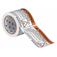 Polyester adhesive sign with arc flash hazard warning text referencing NFPA 70E for minimum PPE requirements. Nominal size 3-1/2 x 5 inches, 0.01 inch thick. Not retroreflective and does not glow in the dark. Suitable for mounting on electrical enclosures and equipment to warn personnel of arc flash hazards.