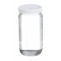 This WHEATON clear wide mouth round glass lab bottle is made of colorless soda lime glass with a 70-400 mm screw closure and 76 mm body diameter. It is not graduated and not pre-cleaned. Suitable for general laboratory storage, mixing, and sampling of liquids and powders. Supplied in a case of 24 bottles.