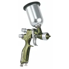 This BINKS conventional spray gun is a gravity-feed model designed for applying coatings. It delivers a 4 to 6 inch spray pattern, has a 1/4 inch air inlet, and consumes 7.8 cfm at 30 psi. The gun includes a hardened stainless steel, heat-treated fluid nozzle for durability.