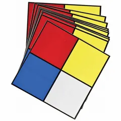 Vinyl NFPA diamond sign measuring 5 inches by 5 inches with a thickness of 0.004 inches. Supplied in a pack of 10 for hazard identification and safety marking in industrial environments.