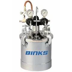 Steel paint pressure tank with 10 L capacity. Includes a direct drive agitator and two regulators for consistent material agitation and pressure control. Used in industrial fluid handling for painting and coating applications.