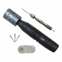 This handheld electrode grinder operates on 12V with a 60 Hz input frequency and requires a minimum electrode length of 1.2 inches. It is used for sharpening tungsten electrodes in TIG welding applications