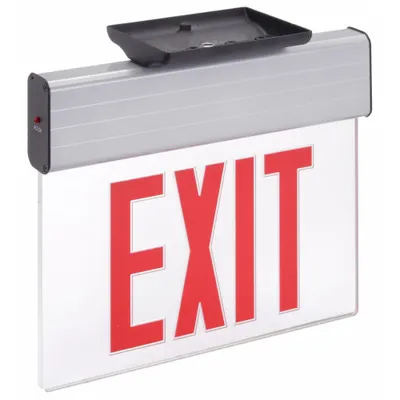 LITHONIA LIGHTING Edge-lit Exit Sign: 2 Faces, Red, Aluminum, Universal Field Selectable Chevrons - Surface-Mount Edge-Lit Exit Signs