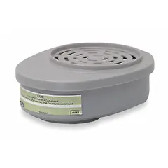 This 2-pack of bayonet-mount cartridges is NIOSH-rated for hydrogen chloride (HC) gas. Olive color code indicates HC protection. Compatible with MSA Advantage 420 Series reusable respirators. Used in industrial settings where HC exposure occurs, such as chemical processing or metal treatment.
