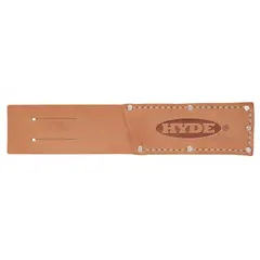 This synthetic leather tool sheath is designed for carrying knives on a belt. It features an open top for easy one-handed retrieval and a belt slot that accommodates belts up to 6 inches wide. The sheath has one pocket and is finished in tan. Suitable for tradespeople and maintenance technicians requiring hands-free knife access.