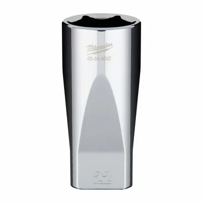 MILWAUKEE Socket Extension: Metric, 3/8 in Drive Size, 22 mm Socket Size, 6-Point - Anti-Roll Hand Sockets
