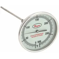 DWYER Glow-in-the-Dark Dial Thermometer: 0°F to 300°F, +/- 1% Accuracy, 5 in Dial Dia, Male (MPN GBTA560151)