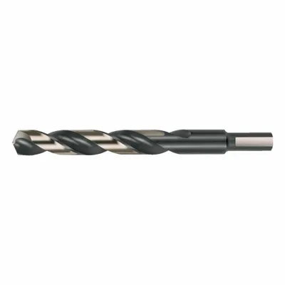 CLE-LINE Reduced Shank Drill Bit: 31/64", 135° Split Point, Black & Gold HSS - Reduced-Shank High-Speed Steel Mechanics-Length Drill Bits