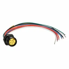 Single-ended cordset with 7 pins, 1 ft cable length, yellow PVC jacket, and IP67 rating. Features 16 AWG wire size and 8 A maximum current. Connects sensors or actuators in industrial automation and control systems requiring environmental protection.