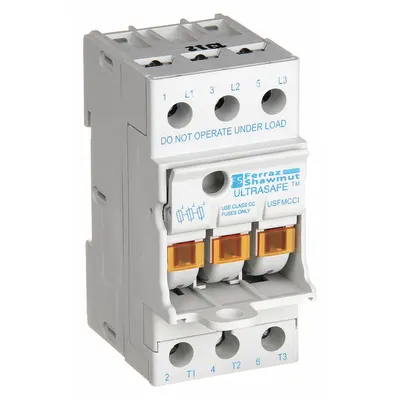 MERSEN Fuse Block: Finger-Safe, 3 Pole, 600 V AC, DIN Rail Mounting - UL Class CC Fuse Blocks