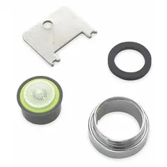 Brass aerated flow outlet with chrome finish. Connection size 15/16"-27. Used in faucet applications to provide a smooth, splash-reduced stream.