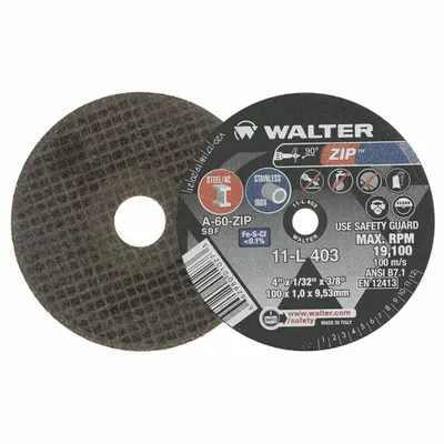 WALTER SURFACE TECHNOLOGIES Abrasive Cut-Off Wheel: Type 1, 4" x 1/32" x 3/8", Aluminum Oxide, 60 Grit - General Purpose Cut-Off Wheels for Carbon & Stainless Steel