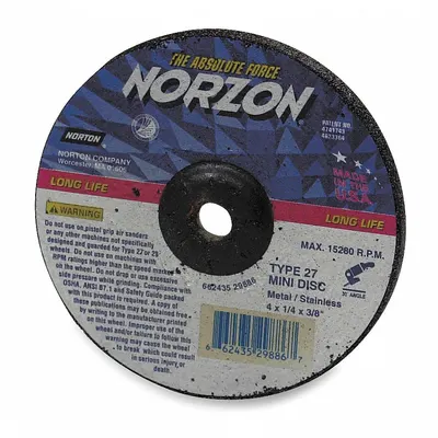 NORTON Cut-Off & Grinding Wheel: Type 27, 4 1/2" x 1/8" x 7/8", Ceramic, 24 Grit - Cool-Cutting Combination Wheels for Carbon & Stainless Steel