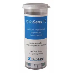 Test strips for the detection of peroxide and chlorate compounds, commonly used in improvised explosives. Suitable for security screening, forensic analysis, and industrial safety applications requiring rapid field identification. Pack of 100 strips.