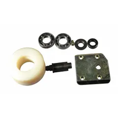Replacement wheel kit for Dayton-brand straddle leg material handling equipment. Fits models 2LEC3 and 2LEC4. Includes wheels and mounting hardware for restoring mobility in warehouses and industrial facilities.