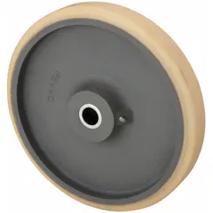 Polyurethane Tread on Iron Core Wheel, 10 in Dia, 1 3/4 in Wd, Tan