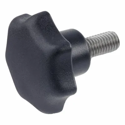 JW WINCO Plastic Hand Knobs w/Stainless Stud - 7-Arm Knobs with Threaded Stud