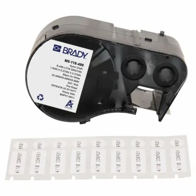 BRADY Combined Label and Ribbon Cartridge: Rectangle, 3/8 in x 1 in - Brady Thermal Transfer Precut Label Roll Cartridges