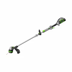 This battery-powered string trimmer features a 15-inch cutting width, telescoping shaft, and attachment capability. It is equipped with a brushless motor and is part of the Power+ system. Suitable for cutting grass and weeds along edges, fences, and around obstacles in residential and light commercial landscaping.