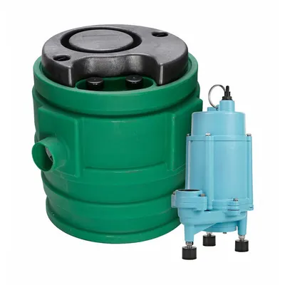 LITTLE GIANT Grinder Pump System: Plastic, 1 hp, 115V AC, 49 gpm @ 10' of Head, 51 ft Max. Head - Simplex Sewage Grinder Pump Packages