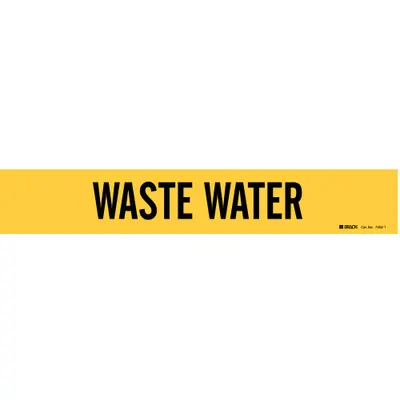 BRADY Pipe Marker: Waste Water, Yellow, Black, Fits 2 1/2 to 7 7/8 in Pipe O.D. - Waste Water Adhesive Pipe Markers