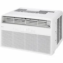 Residential-grade window air conditioner for cooling only. Provides 6,000 BtuH cooling capacity, operates on 115V AC with NEMA 5-15P plug. Features a CEER rating of 11.5 and includes a remote control. Suitable for cooling small rooms such as bedrooms or home offices.