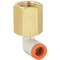 SMC Push-Fit Elbow Fitting: 3/8 in OD x 1/2 in Pipe Size, Push-to-Connect x FNPT, Brass, White (MPN KQ2LF11-37A)