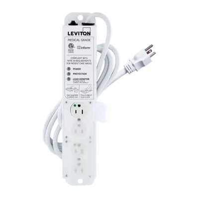 LEVITON Outlet Strip: 4 Outlets, 7 ft Cord Lg, 644 J Rated Energy, 15 A Current - Healthcare Surge Protectors
