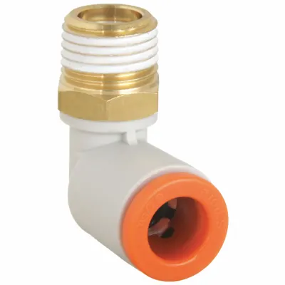 SMC Push-Fit Elbow Fitting: 5/16 in OD x 3/8 in Pipe Size, Push-to-Connect x BSPT - Polybutylene & Brass Tube Fittings