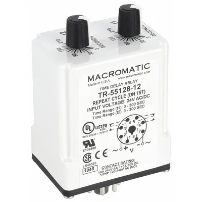 MACROMATIC Single Function Time Delay Relay: Socket Mounted, 24V AC/DC, 10 A - Socket-Mounted Relays