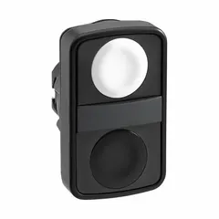 Non-illuminated multihead push-button operator with two white flush-profile buttons. Momentary/momentary operation. Designed for 22 mm panel cutout. Suitable for control stations and machinery interfaces requiring multiple push-button functions.