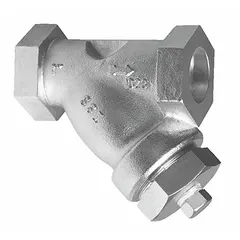 This carbon steel Y strainer has 1-inch NPT connections and a 0.0313-inch perforated screen. The seal and screen are made of 304 stainless steel. It is used to remove solid particles from liquids or gases in piping systems, protecting downstream equipment such as pumps and valves.