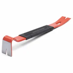This 15-inch flat bar features a 1 1/2-inch bar width and end width, with three nail slots for prying and nail pulling. It is designed for general construction, demolition, and maintenance tasks requiring leverage and fastener removal. The bar meets ANSI Type N No T No standards.