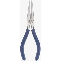 Serrated needle-nose pliers with 2 in jaw length and 1/8 in tip width for precision gripping in confined spaces. Integrated cutter for wire and small fasteners. Overall length 6 in.