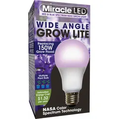 This A21-shaped LED grow bulb emits blue spectrum light to support the flowering stage of plant growth. It operates at 120V with a 150W incandescent watt equivalency. Suitable for indoor horticulture and greenhouse use.