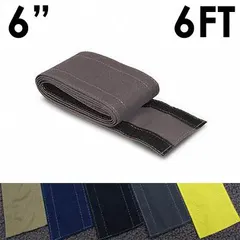 This fabric hook-and-loop cable floor cover is 6 ft long and 6 in wide, made of nylon in gray. It is used to protect cables and hoses on floors, reducing tripping hazards and damage from foot traffic or light vehicle movement in industrial, commercial, and event settings.