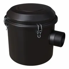 L-style vacuum pump inlet filter constructed from carbon steel. Provides 99% efficiency for particulate removal. Outside diameter of 13 1/4 inches. Used in industrial vacuum systems to protect pumps from airborne contaminants.