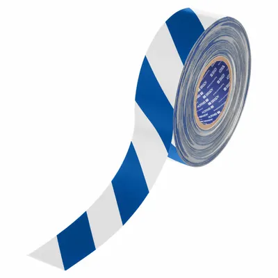 BRADY Floor Marking Tape: Striped, Blue/White, 2 in x 100 ft, 22 mil Tape Thick - Extra-Durable Floor Marking Tape