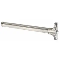 This rim exit device features a stainless steel touchbar for doors up to 36 inches wide. It is ADA compliant and designed for commercial egress applications. Outside trim is not included, and the device is not ligature-resistant
